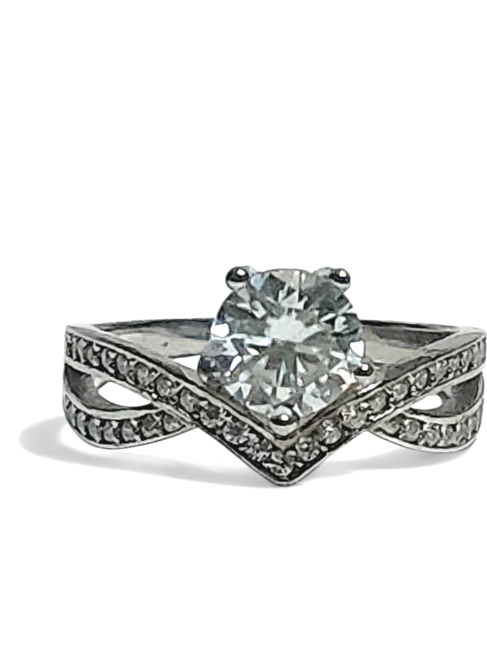 1.00 ct Solitaire Moissanite Crown Ring Sterling Silcer Pavé w/ Certificate NEW